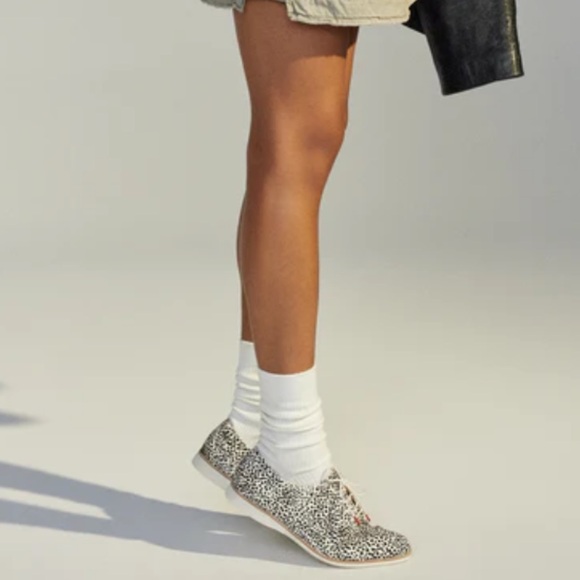 Rollie Australia Pony Hair -Snow Leopard Derby Leather Flats - Picture 2 of 16